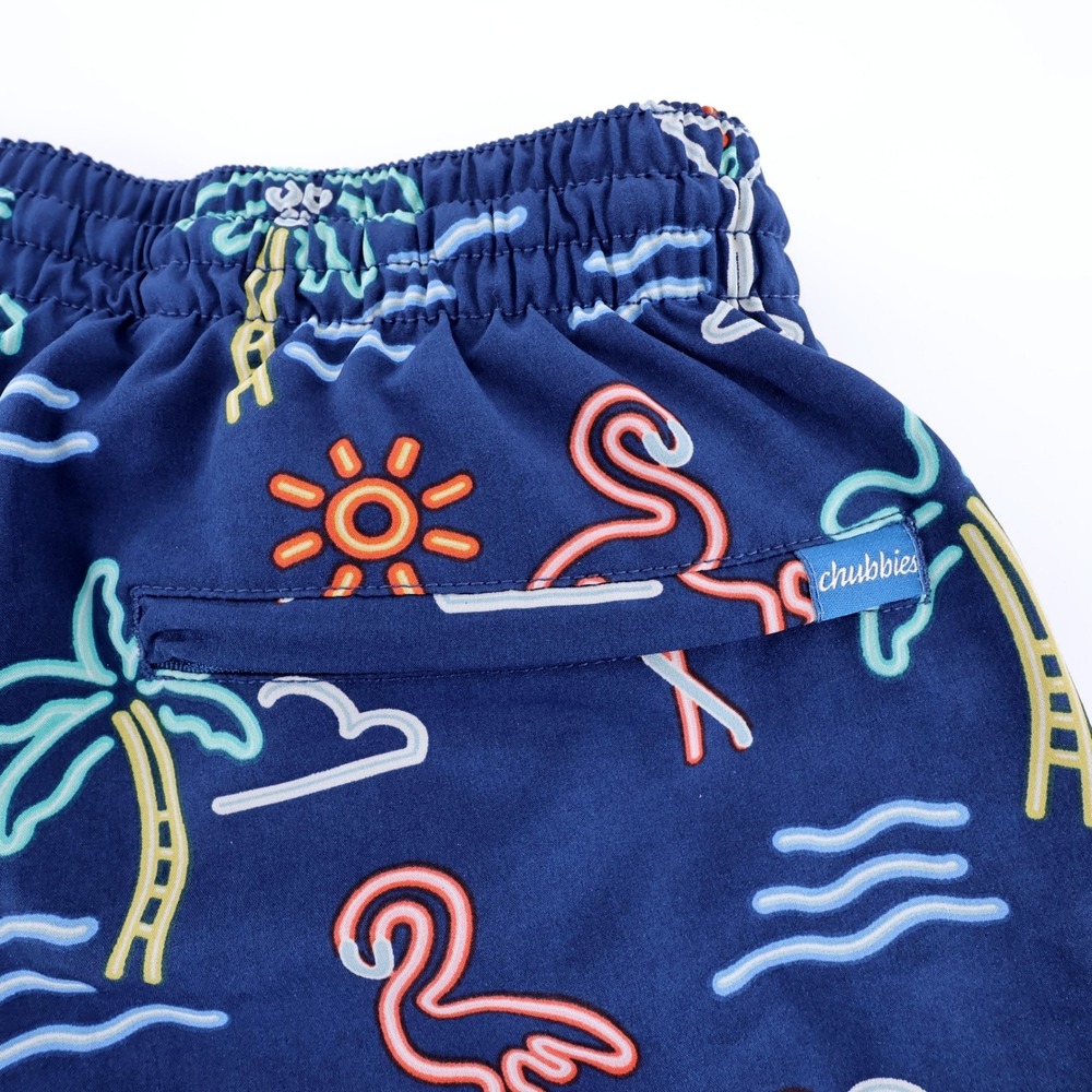 Chubbies Mens XXL Swim Trunks Navy Neon Flamingo Palm Tree 5.5" Inseam Shorts